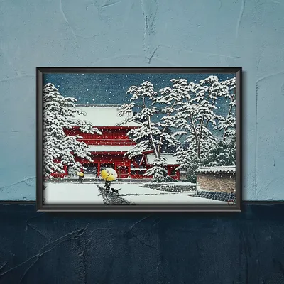 Produktbild von Poster - Canvas - Leinwand - 84,1 cm x 59,4 cm - Fotoposter - Leinwandkunst - Zojoji Tempel im Schnee Kawase Hasui Ukiyo-e