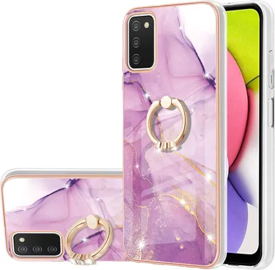 Image de Etui Marble pour Samsung Galaxy A03S, étui de protection en silicone TPU avec anneau de fixation Violet