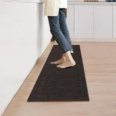 Image de Tapis de cuisine lavable, antidérapant, dimensions 43,5 x 180 cm, couleur marron foncé