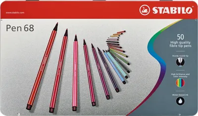 Immagine prodotto di Pennarello premium - STABILO Pen 68 - confezione in metallo da 50 pezzi - con 46 colori diversi
