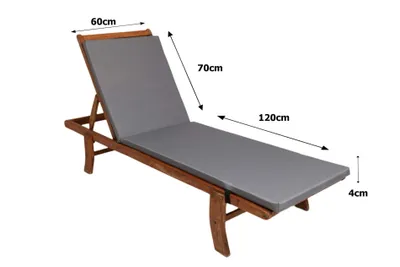 Image de Coussin pour chaise longue 190x60x4cm, gris, coussin pour chaise longue de jardin, coussin extérieur, chaise longue, coussin pour chaise longue, coussins pour chaise longue