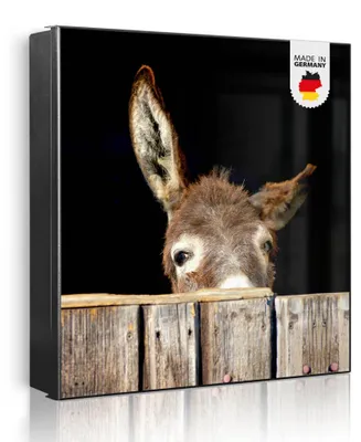 Zdjęcie produktu dla banjado metalowa szafka na klucze, duża 30x30 cm z 32 haczykami, może służyć jako tablica magnetyczna, czarny korpus, zawias po prawej stronie, Esel [SKG1 10472]