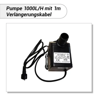 Produktbild von Köhko Pumpe Set 1000L/H für Springbrunnen inkl. 3x LED (Grün), 3-Wege-Verteiler, 4-fach Stromverteiler, Schlauch, 5 m Kabel, Trafo, Dichtung