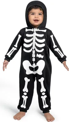 Obrázok produktu pre Uni pyžamo kostlivca čierne s kapucňou Halloween cosplay kostým 18-24 mesiacov