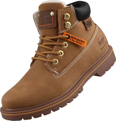 A single brown boot is shown against a white background.
