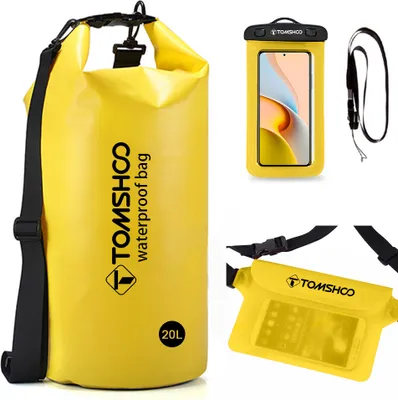 Produktbild von TOMSHOO Set mit 3 Trockentaschen, wasserdicht, leicht, versiegelt, Trockenrucksack mit abnehmbarem Schultergurt, Hš¹fttasche, Touchscreen-Handytasche fš¹r Reisen, Schwimmen, Angeln, Strand, Essentials-Zubeh?r