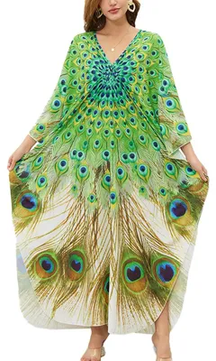 Produktbild von Solidchoice - Maxikleid mit V-Ausschnitt, Kaftan-Stil, Boho-Design, Strandkleid für Damen