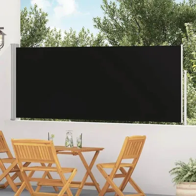 Zdjęcie produktu dla Markiza boczna na taras – wysuwana osłona zapewniająca prywatność i ochronę przed wiatrem – 120 x 500 cm – do ogrodu, na balkon i podwórko – wodoodporna – czarna