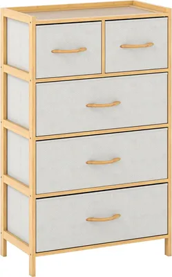 Image de Commode de rangement en bambou avec 5 tiroirs en tissu et une étagère