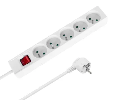 Image de Rebel URZ3521-1,5 : Câble d'extension avec interrupteur, 5 prises, 1,5 m, blanc