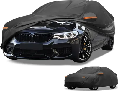 Produktbild von Autoabdeckung Wasserdicht Alle Wetter Sonne Regen Schutz Vollst?ndige Au?enabdeckung fš¹r BMW 2er Limousine 210D-PU Schwarz mit Reflektierenden Streifen