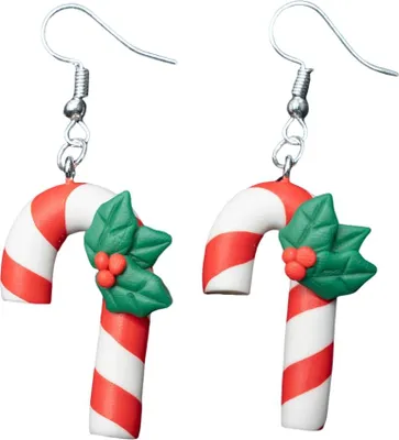 Produktbild von Zuckerstangen mit Christdorn Zuckerstange Ohrringe Hänger Candy Lutscher Weihnachten rot weiß