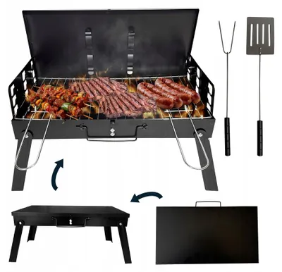 Zdjęcie produktu dla Grill węglowy turystyczny składany przenośny walizka BBQ 1009 + 4x mata teflonowa
