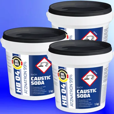 Produktbild von 3x 1kg HB04  Ätznatron, kaustisches Soda NaOH, Natriumhydroxid Eimer