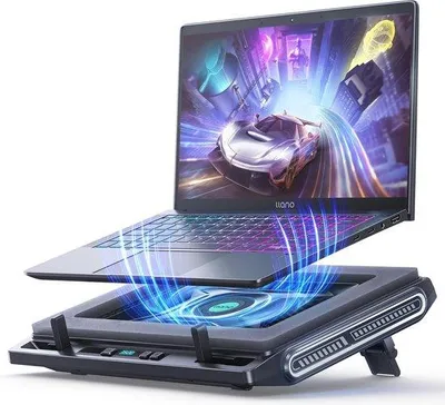 Image de Support de refroidissement pour ordinateur portable 13-17,3 pouces, ventilateur turbo, LED, réglable, noir