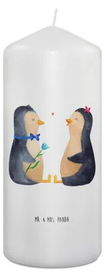 Produktbild von Mr. & Mrs. Panda Kerze Pinguin Pärchen 19 x 8 cm - Weiß - Geschenk, Hochzeitsgeschenk, Pinguine, Liebe, Erinnerungskerze, Blockkerze, Erinnerungslicht, Stumpenkerze