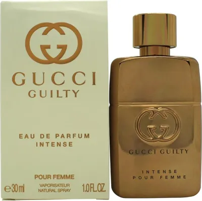 A box and bottle of Gucci Guilty Intense Eau de Parfum for women.