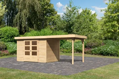 Produktbild von Karibu Gartenhaus Gerätehaus Askola 4 im Set mit Anbaudach 2,40 m Breite naturbelassen 522x217x211 cm