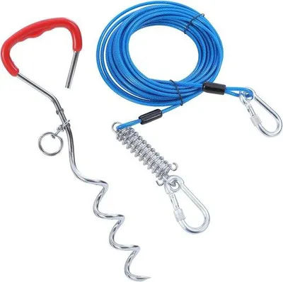 Produktbild von Famanu Grundanker Hund 10 Meter lange Hundeleine mit schockabsorbierender Feder - 42 cm spiralförmiger Erdnagel - Hundehalter für Garten Camping -