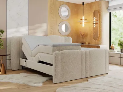 Produktbild von MKS MEBLE Boxspringbett mit motor FORTINA 200x200 cm elektrisch verstellbar 7-Zonen Multipocket Matratze Bettkasten Polsterbett - Creme Strukture - H4