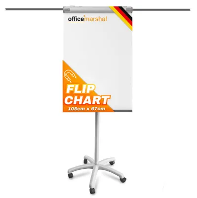 Produktbild von Office Marschal Mobiles Flipchart „Piranha PRO“ mit Sternenfuß und ausklappbaren Papierhaltern