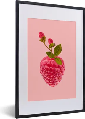Produktbild von MuchoWow® Gerahmtes Poster Stilleben - Himbeere - Obst 40x60 cm - Poster mit Schwarzem Bilderrahmen Wandposter Rahmen Foto Bilder - Poster in Rahmen
