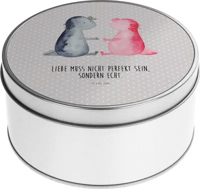 Produktbild von Mr. & Mrs. Panda Kaffeedose Axolotl Liebe - Grau Pastell - Geschenk, keksdosen, metalldosen, Vorratsbehälter, Dose, Valentinstag, Metalldose