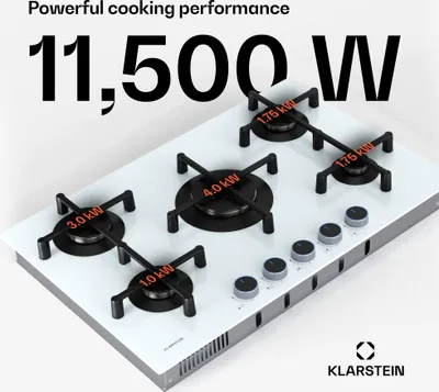 Obrázek produktu pro Klarstein Plynová varná deska Illuminosa 5 Sklokeramický hořák Sabaf s 5 hořáky