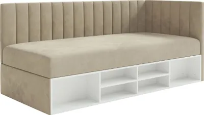 Produktbild von Selsey Ventrio - Jugendbett rechtsseitig mit Regalen, Easy-Clean-Samtbezug, greige