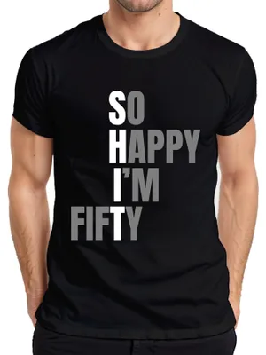 Immagine prodotto di Maglietta da uomo So Happy I'm Fifty divertente per il 50° compleanno, regalo di anniversario, nero, XL
