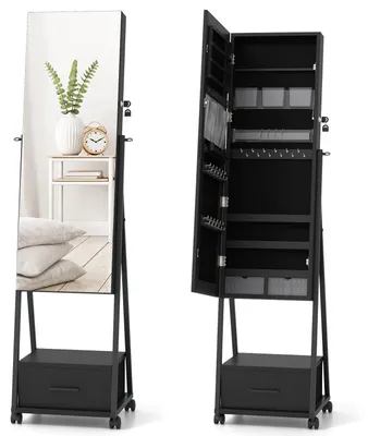 Image de Armoire à bijoux - Armoire miroir - Armoire à maquillage - Armoire de rangement - Autoportante - Avec serrure