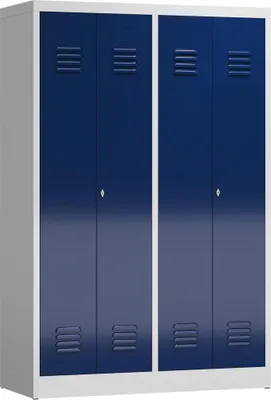 Produktbild von Spind Spindschrank 4 Abteile mittig schließend 180x120x50mm lichtgrau/enzianblau