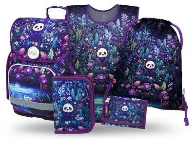 Produktbild von Baagl Schulranzen Mädchen Set 5 Teilig Ergo Schultasche 19 l - Jungle Panda
