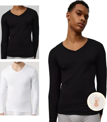 Image de Ysabel Mora - Débardeur à manches longues et encolure en V - Sous-vêtements pour homme - En coton - Noir - S