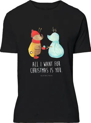 Produktbild von Mr. & Mrs. Panda T-Shirt Nachtfalter Schneemann - Schwarz - Geschenk, Oversize Shirt, Weihnachtsgruß, Tshirt, Lustiges, Winter, Weihnachten, Schnee