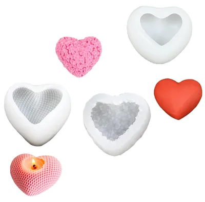 3er Set Silikonformen Herz, 3 Größen, Kerzenform, DIY