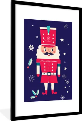 Produktbild von MuchoWow® MuchoWow® Gerahmtes Poster Weihnachtsmann - Weihnachten - Stechpalme - Schnee 60x90 cm - Poster mit zchwarzem Bilderrahmen - Dekoration - Wandposter Wohnzimmer - Hochwertig