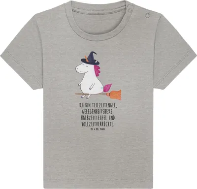 Produktbild von Mr. & Mrs. Panda Organic Baby Shirt Einhorn Hexe 24. - 36. Monat - Heather Grey - Geschenk, Verrückte, Frau, Top, Einhörner, Unicorn, Teufel, Kinder Oberteil, Ehefrau
