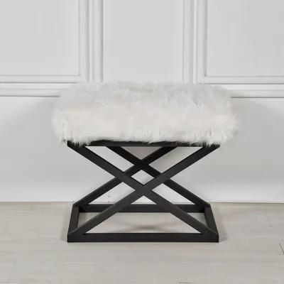 Produktbild von Hanah Home, Capraz Plush - Black, White, Sitzpuff, 100 % METALL, Schwarz, 50 x 40 x 42 cm