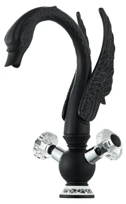 Produktbild von Badarmatur mit Schwan-Design Schwarz Waschtischarmatur Matt-Schwarz