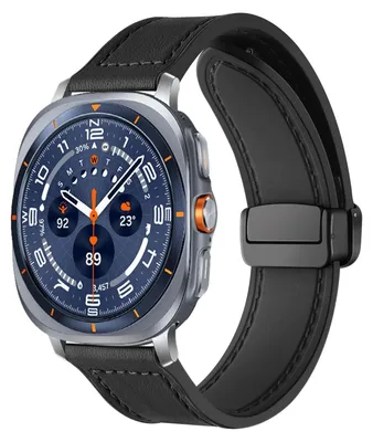 Produktbild von By Qubix Leder + Silikonarmband - Schwarz - passend für Samsung Galaxy Watch Ultra - 47 mm