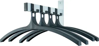Produktbild von Wandgarderobe mit 4 Haken & 4 Kleiderbügel | HxBxT 20x5x32cm | Aluminium / Schwarz-Silber