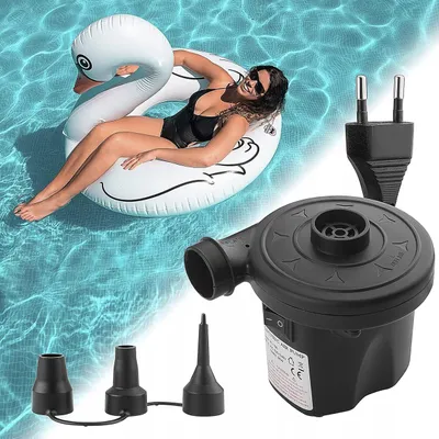Image de Pompe électrique 2 en 1 pour matelas ballons et piscines 55 W noire 3 embouts débit 380 l min gonfle et dégonfle