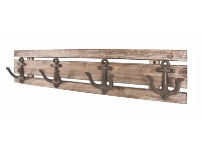 Produktbild von HAKU Garderobenleiste aus Massivholz in mit 4 Garderobenhaken, vintageoptik braun, BxTxH: 66x7x14 cm; 28913