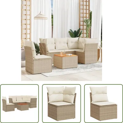 Produktbild von The Living Store 6-tlg. Garten-Sofagarnitur mit Kissen Beige Poly Rattan