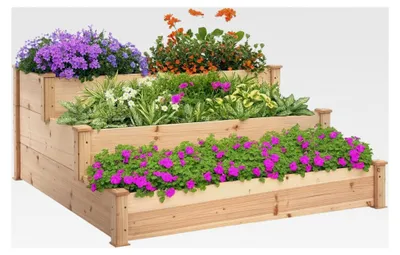 Produktbild von Hochbeet mit 3 Ebenen für Garten und Balkon aus Tannenholz 120 x 120 x 56 cm