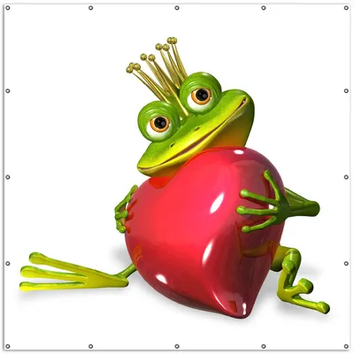 Produktbild von Wallario XXL Outdoor-Poster für Garten oder Balkon, Motiv Verliebter Froschkönig mit großem Herz, in ca. 200 x 200 cm
