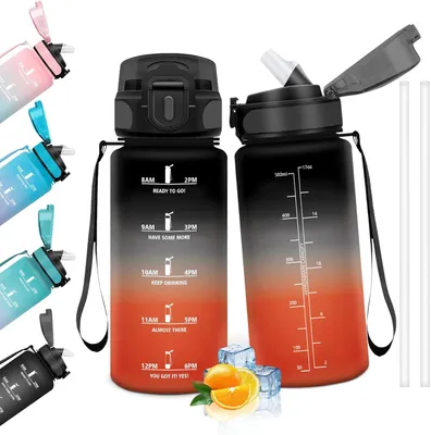 Produktbild von Trinkflasche 500 ml, BPA frei, auslaufsicher mit Strohhalm, wiederverwendbar, für Kinder, Schule, Sport