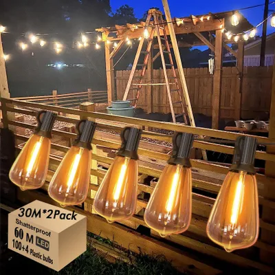 60M LED Lichterkette, 104 Lampen, IP44, Warmweiß 2700K, Außen