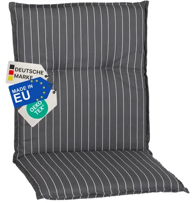 Produktbild von NYVI Gartenstuhl Auflage Niedriglehner Barcelona - UV-Beständig, Atmungsaktiv, Strapazierfähig - Niedriglehnerauflage Sitzkissen Outdoor - Sitzauflagen für Gartenstühle 100x50cm Grau Gestreift